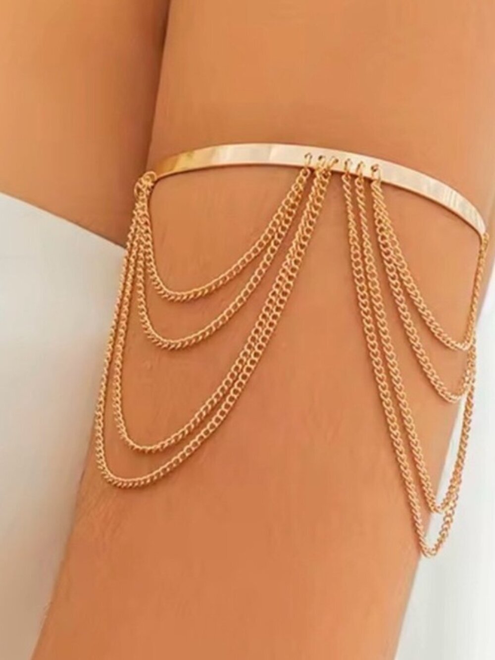 Women's Upper Arm Cuff Bracelet Draped Tassel Chain Armlet (Gold & Silver)